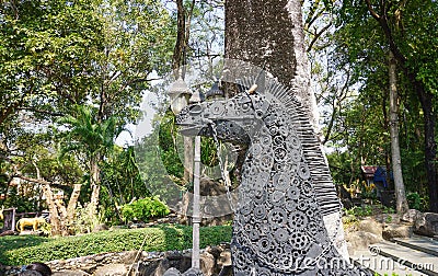 Tak Thailand 17 January 2000 The iron horse sculpture in the park is an invention from the cool idea of â€‹â€‹a Thai craftsman Editorial Stock Photo